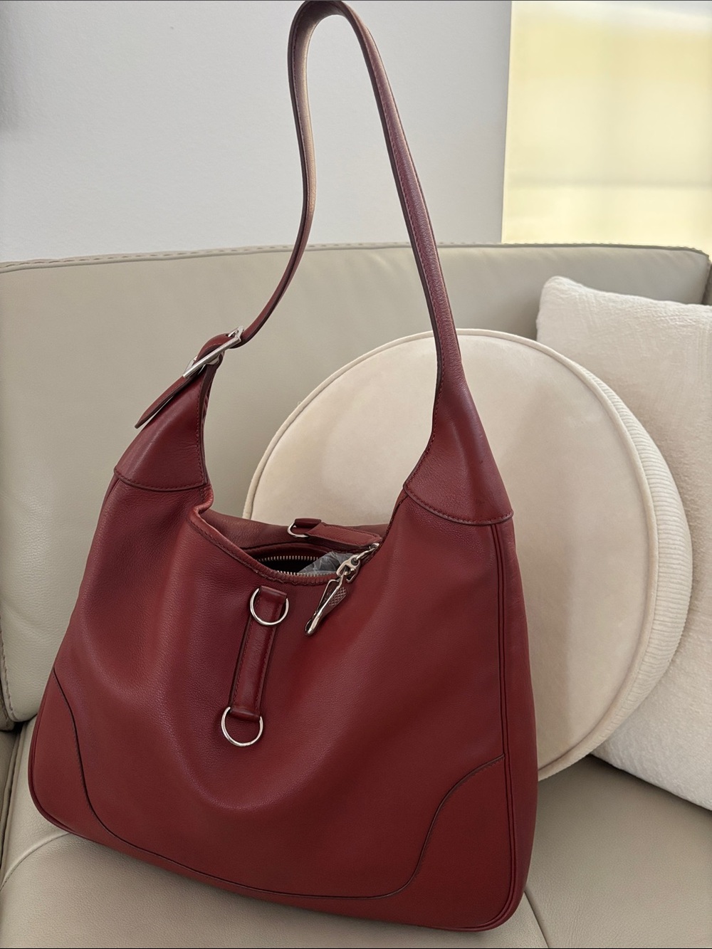 Hermes Burgundy Leather Shoulder Bag